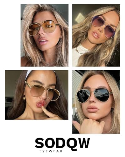 SODQW Gold Aviator Sunglasses for Women Men Trendy Designer Metal Sun Glasses with UV400 Metal Frame Ladies Shades - Thumbnail 5