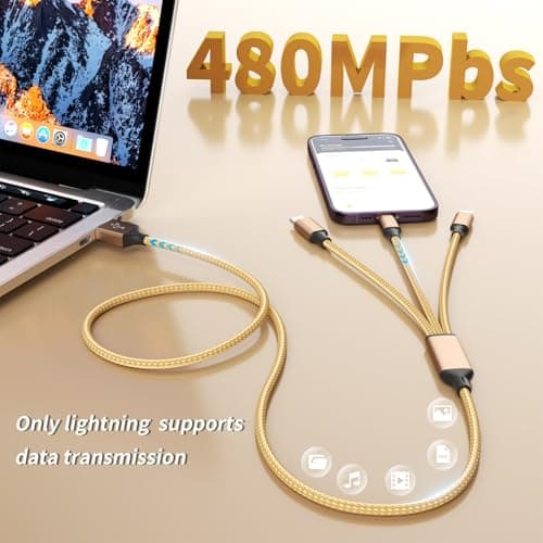 USB Multi Charging Cable for All Devices, Nylon 3 in 1 Multiple Charger Cable Charger with Multiple Connectors, USB A to USB C/Micro/IP USB Cable for iPhone 17-8 Pro Max/Android/iPad, 2Pack 4FT - Thumbnail 3