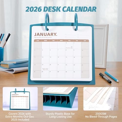 Bibiage Small Desk Calendar 2025-2026, Dec 2025 to Dec 2026, Monthly Decorative Flip Calendar for Desk with to Do List, Cute Desk Decor, Office Supplies, 7" x 6.5", Blue - Thumbnail 2