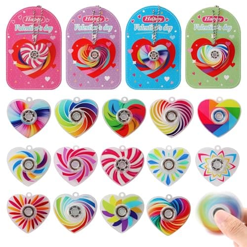 KNFINNDUU Valentine's Day Gifts - 28 Pcs Fidget Spinner Keychains Set with Greeting Card, School Valentine Gift Exchange, Stress Relief Toys for Kids Boys Girls - Image 1