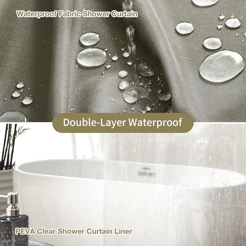 Lameirose 3 in 1 Shower Curtain Set, Khaki Shower Curtain and Liner Set with 12 Double Sided Shower Curtain Hooks, Cloth Shower Curtains for Bathroom,Waterproof, 72" W*72" H - Thumbnail 3