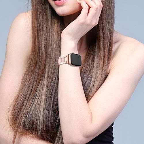 Wearlizer Compatible with Apple Watch Bands 38/40/41/42mm Women Wristband Stainless Steel & Pink Resin Stylish Metal Sleek Bracelet for iWatch Series 11 10 9 8 7 6 5 4 3 SE/Ultra 3 2 1 - Thumbnail 5