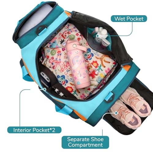 WOOMADA Kids Travel Bag with Shoe & Wet Pockets, Carry On Duffle Bag for Overnight Trips, Sports, School(green) - Thumbnail 4