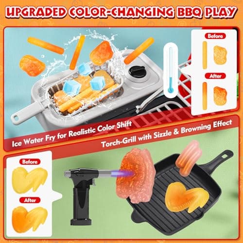 86PCS Kids Play Kitchen Toys: Kids Grill Playset with Smoke, Sound, Light, UV&Water Color-Changing Play Food, Pretend Kids Kitchen Playset, Interactive BBQ Outdoor Toys, Birthday Gift for Toddler - Thumbnail 3
