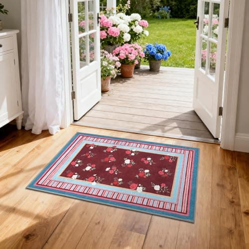 GarveeHome Pink Purple 2x3 Area Rug, Vintage Floral Machine Washable Small Rug, Non Slip TPR Backing, Soft Entryway Mat for Kitchen Bathroom Bedroom Nursery - Thumbnail 3