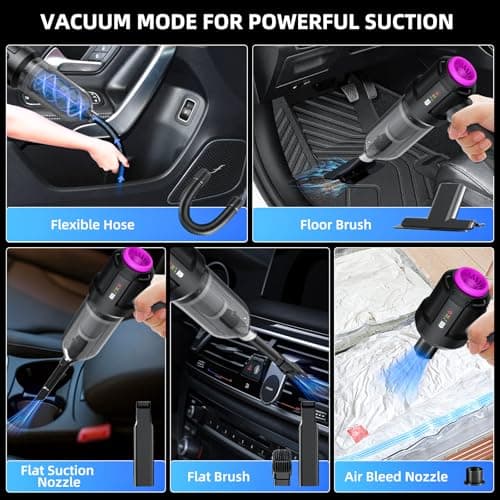 Kimdog Cordless Vacuum Cleaner - 22000PA Handheld Car Vacuum, 4-in-1 Portable Mini Air Duster Rechargeable, 3-Speed Small Powerful Gadgets & Gifts, for Home, Office, Mattress, Carpet, Pet (Black) - Thumbnail 3