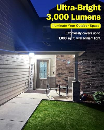 Engrepo Solar Light Outdoor, 10000mAh Luces Solares Solar Powered Security Flood Light Outside 3000LM IP65 Waterproof Dusk to Dawn with Remote Control and 8.2 ft Cable for Yard, Garden, Shed, Barn. - Thumbnail 3