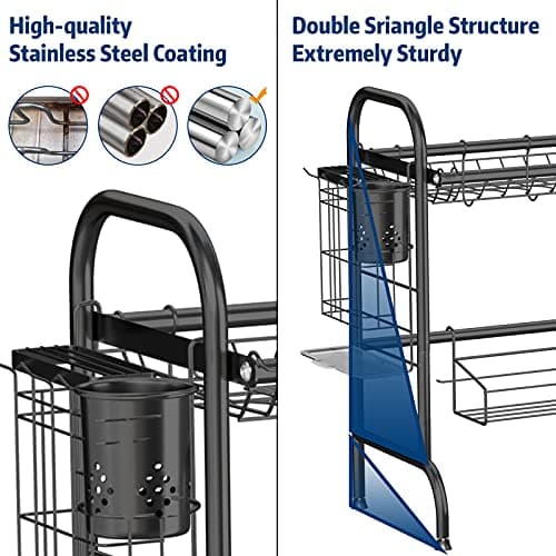 MOUKABAL Dish Drying Rack - Stainless Steel Over The Sink Dish Drying Rack (Expandable Length), Large Dish Rack with Utensil Holder, 32.3" - 33.9"(L) x 11.4"(W) x 23"(H) Black - Thumbnail 6