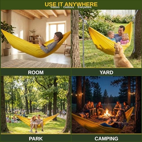 Sunyear Ultralight Camping Hammock (10 oz) - 20D Nylon, 600 lbs Capacity, Patent Quick-Adjust Buckles and 2x10 ft Tree Straps, 104" x 56", Backpacking, Hiking, Travel, Indoor/Outdoor - Thumbnail 4