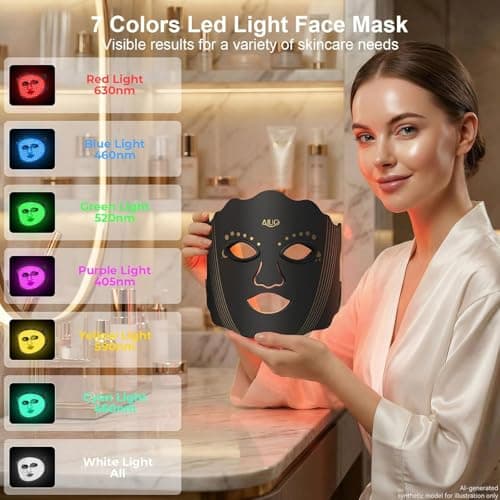 AIUO Red Light Therapy for Face, LED Face Mask Light Therapy, Rechargeable Red Light Therapy Mask for Face with Comfortable Light-Blocking Eye Protection & Timing Function At Home, Black - Thumbnail 2