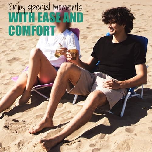 SUNNYFEEL Folding Beach Chair, High Back Beach Chairs for Adults, Lightweight Portable Camp Chair 300lbs Heavy Duty with Carry Bag, Cup Holder for Outdoor Travel Picnic Concert, 2 Pack, Pink - Thumbnail 3