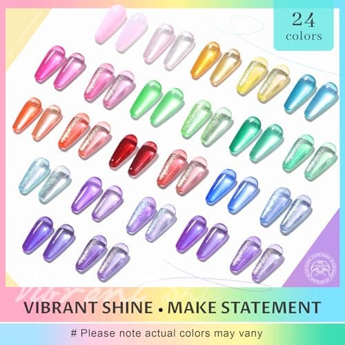 ABAC Solid Jelly Gel Polish Kit 24 Colors Hema Free w/Dual Brush - Transparent Vibrant Rainbow Hues,Non-Toxic Sheer Gel Polish Set for Summer Nails,Salon & Home Manicure - Thumbnail 2