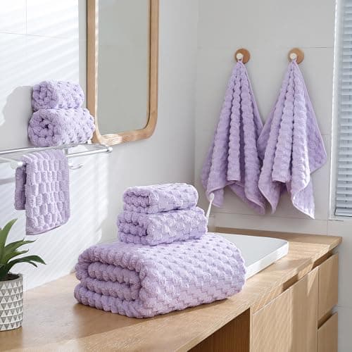 NALIVO Extra Large Bath Towel Set of 6 (40"x80"),Oversized Bath Sheet Super Soft Highly Absorbent Microfibers Quick Dry Luxury Shower Towel for Bathroom Spa Gym Hotel Yoga (Lavender, 6Piece) - Thumbnail 2