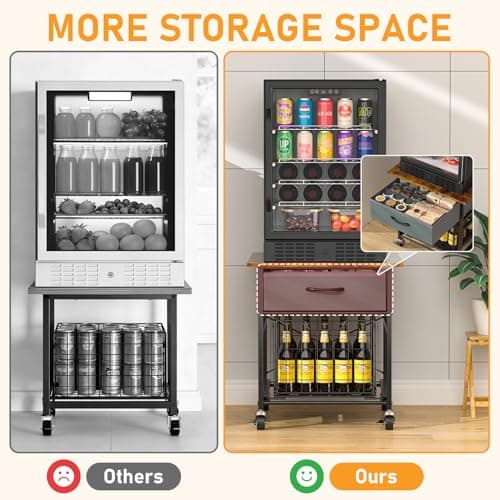 GloCryp Mini Fridge Stand, Heavy-Duty End Table Fridge Table with Storage, Small Refrigerator Stand with Rolling Wheels for Dorm, Kitchen,Pantry - Thumbnail 5