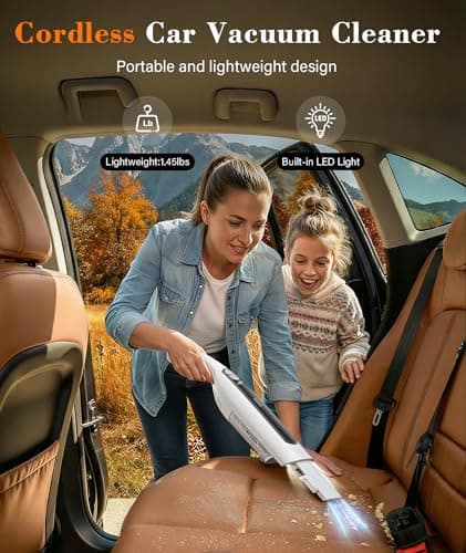 CUIOFREE Handheld Vacuum Cordless,24KPA High Power Car Vacuum with Brushless Motor,LED Light,Charging Dock,Rechargeable Hand Held Vacuum Cleaner with Reusable Filter for Car,Home,Office,Pet Pair,White - Thumbnail 6