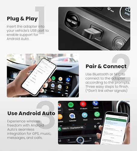 ByteWave Android Auto Wireless Adapter, 2025 NFC & Bluetooth 5.3 Convert Wired to Wireless Android Auto Car Dongle | No Latency, Dual-Band WiFi, USB-A/Type-C, Plug & Play, Mini | Fits for 2016+ Cars - Thumbnail 5