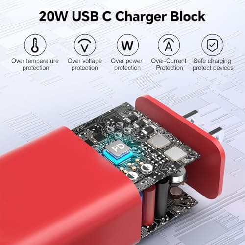 20W USB C Wall Charger Block,Compatibile with Phone 15 16 17 Pro Charger Fast Charging with 10FT Long Type C Cable,for Phone16/15 Pro Max,16Plus,15Plus,I-Pad/Pad Pro/Air/Samsumg and More(Purple,Red) - Thumbnail 3