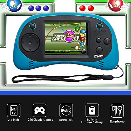 EASEGMER 16 Bit Kids Handheld Games Built-in 220 HD Video Games, 2.5 Inch Portable Game Player with Headphones - Best Travel Electronic Toys for Kids Age 3-10 Years Old Children (Blue) - Thumbnail 2