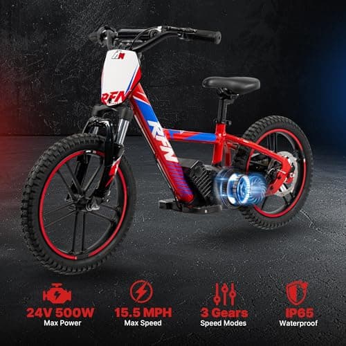 RFN Electric Dirt Bike for Kids Ages 4-12, 3-Speed up to 15.5 mph, 15.5 Miles Range, 16x2.4 Tires, 24V 500W Peak Power 16" Dirtbike, Perfect Birthday for Kids - Thumbnail 3