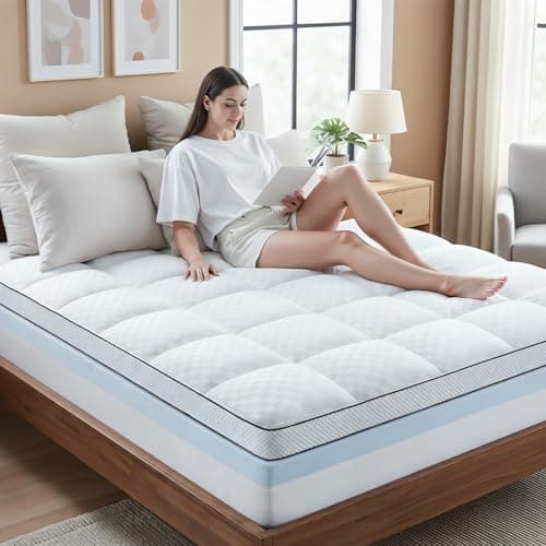 Easthome Twin Size Dual Layer 4 Inch Memory Foam Mattress Topper, 2 Inch Gel Memory Foam and 2 Inch Pillow Top Mattress Pad Cover, Thick Soft Bed Topper Medium Support for Back Pain, White - Thumbnail 6