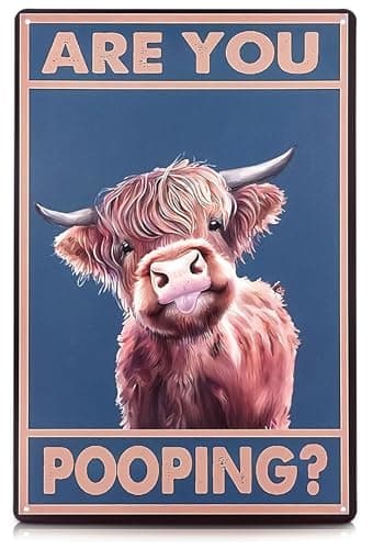 Are You Pooping Cow Sign - Funny Bathroom Decor Metal Sign with Anti-Rust Coating 12x8 Inch - Highland Cow Decor for Home, Metal Wall Plaque for Toilet, Tin Wall Art – Farmhouse Funny Bathroom Art - Image 1