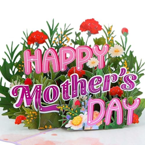 FaCraft 3D Pop Up Mothers Day Card - Handmade Red Carnations & Daisies Flower Greeting Card with White Pearlescent Envelope, Blank Insert, Seal, for Best Mom, Wife, Grandma, Daughter - Image 1