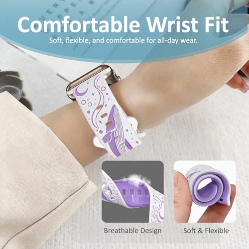 HATILP Whale Engraved Band Compatible with Apple Watch 38/40/41/42mm, Two-Layer Sculpted Ocean Design Soft Silicone Strap for Women, Series 11 10 SE Ultra 9 8 7 6 5 4 3 2 1 - Thumbnail 4