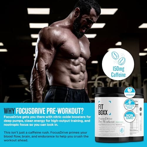Fit Boxx FocusDrive Pre-Workout Powder – 150mg Caffeine, L-Arginine AKG, Dicreatine Malate, Beta-Alanine, Citrulline Malate, Electrolytes & Nootropics – Sugar-Free, 30 Servings- Watermelon - Thumbnail 2