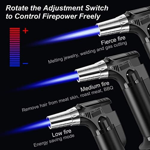 2 Pack Torch, Butane Torch Refillable, KitchenTorch for Cooking with Safety Lock & Adjustable Flame for BBQ, Creme Brulee, Baking, Crafts(Butane Gas not Included) (Red/Blue) (Black&Silver) - Thumbnail 6