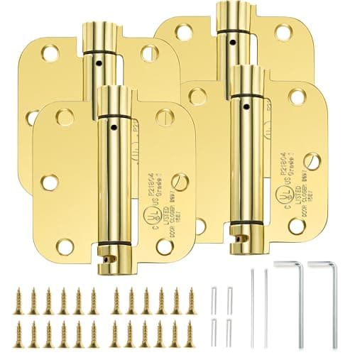 Sophia 4 Pack Self-Closing Door Hinge 3.5 Inch Rounded 5/8 Radius, Spring Loaded Hinges Adjustable Tension, Automatic Door Closer Hinge for Interior Exterior Residential Standard Indoor Doors, Gold - Image 1