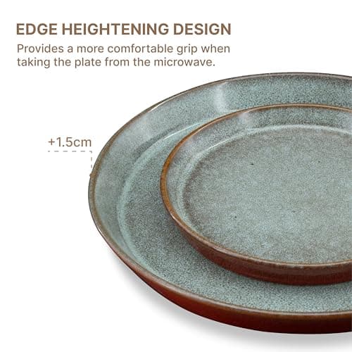 Mimola Stoneware Dinnerware Sets Service for 4, 16 pcs Reactive Glaze Plates and Bowls Sets, Handmade Ceramic Dish Set, Highly Chip and Crack Resistant Modern Plate Set (china red) - Thumbnail 5