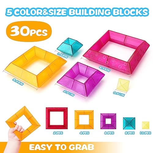 30-Piece Building Blocks Set for Kids - STEM Preschool Learning Activities Ages 3-6 Years Old, Light Table Compatible Educational Stacking Toys - Thumbnail 5