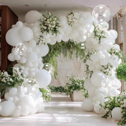 White Balloons Double Stuffed Pastel White Balloons Different Sizes Clear Bobo Balloon Garland Arch Kit 18/12/5 Inch for Birthday Baby Shower Bridal Wedding Graduation Party Decorations - Image 1