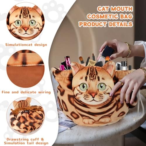 Openhaha Drawstring Travel Organizer, Cosmetic Pouch - Cat Gift, Lay Flat Makeup Bag Gifts for Cat Lovers - Thumbnail 3