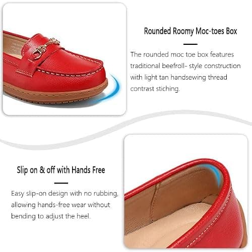 BEAUSEEN Women's Buckles Penny Loafer with Dressy Comfortable Slip-on Flat Shoes for Office Work Walking Red,10.5 US - Thumbnail 4