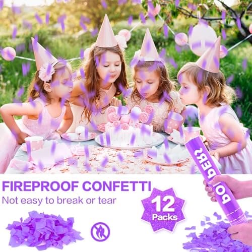 Confetti Cannon 12Pack Purple Party Popper Shooters 12 Inch Confftti Poppers for Wedding Birthday Graduation Christmas New Year Eve Party Supply Launches 20-25ft - Thumbnail 4