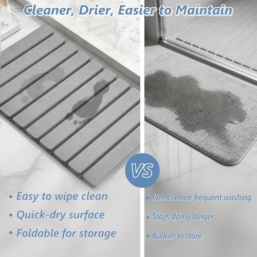 AWW Foldable Stone Bath Mat, Quick Dry Diatomaceous Earth Bath Mat with Non-Slip Mat, Super Absorbent, Easy to Clean, Compact for Small Bathrooms, 23.6 x 15.5, Grey - Thumbnail 4