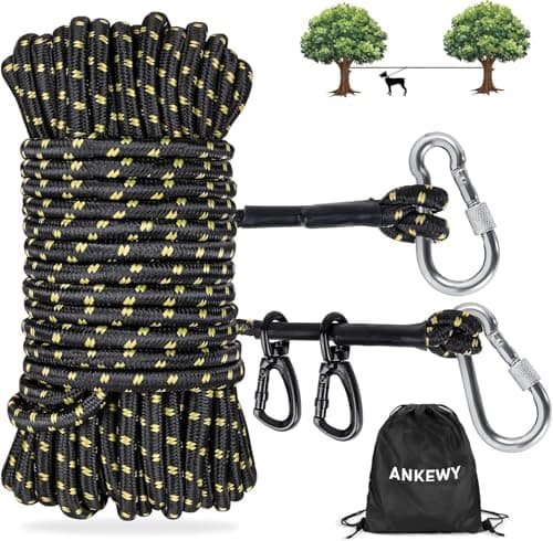 Dog Tie Out Cable for Camping 100ft, Dog Runner for Yard Hold up to 350lbs, Portable Camping Essentials for Outside