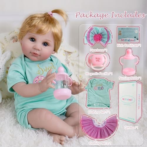 Milidool Lifelike Reborn Baby Dolls, 22 inch Weighted Cute Soft Body Realistic Newborn Baby Doll Real Life Baby Dolls Girl Gift with Feeding Toy Accessories Set for 3+ Years Old Kids, Grandma - Thumbnail 6