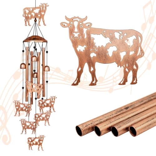 GDNSFIT Cow Wind Chimes for Outside, Metal Windchimes Outdoors, Cow Gifts for Women/Men, Memorial/Birthday Gifts, Garden Decor for Outside, Patio or Yard, Durable Chimes for Outdoors