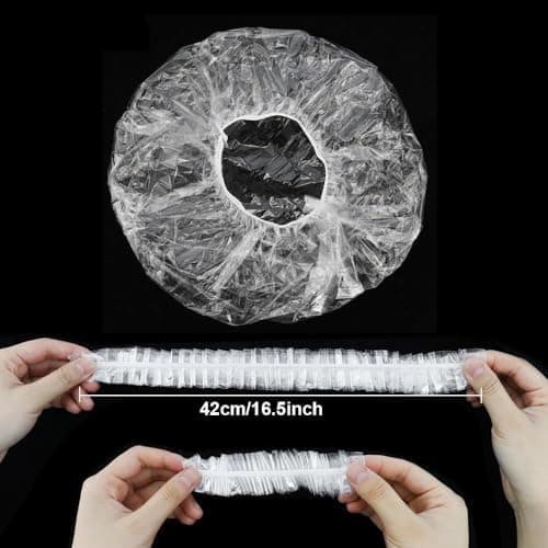 100Pcs Disposable Shower Caps, Plastic Clear Hair Cap Large Thick Waterproof Bath Caps (Large, 100Pcs) - Thumbnail 6