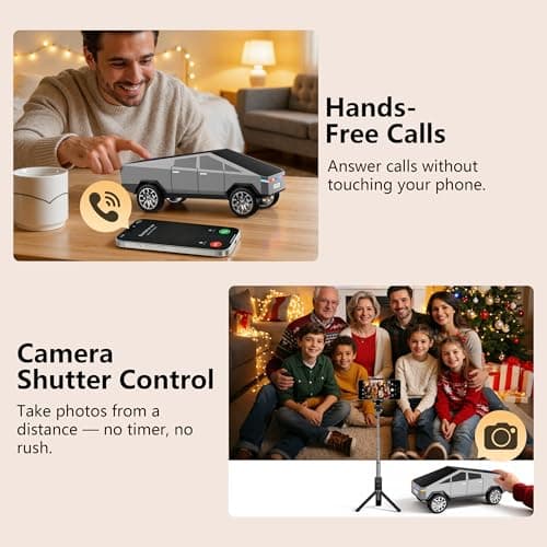 AONOX Cybertruck Bluetooth Speaker for Car, Mini Wireless Speaker with LED Lights, FM Radio, USB/TF Card, TWS Stereo, Desk Gaming Outdoor Use, Gift for Car Lovers - Thumbnail 4