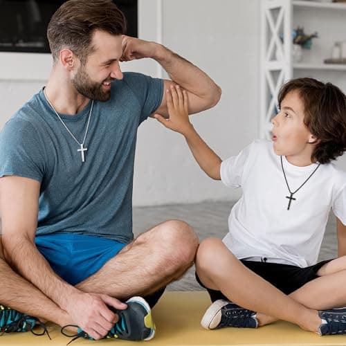 M MOOHAM Cross Necklace for Men - Silver Black Stainless Steel Bible Verse Cross Chain Pendant Necklaces for Men American Flag Religious Christian First Communion Jewelry Gifts 22 Inches - Thumbnail 5