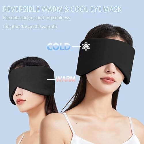 Vettres Reversible Warm & Cool Sleep Mask Wrap-Around Blackout Eye Masks for Side Sleepers Adjustable Unisex Eye Cover for Travel Office & Rest Black - Thumbnail 3