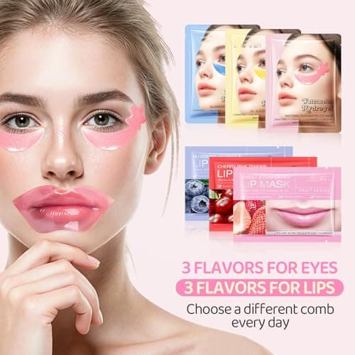InfiniteRelax 30PCS Lip Masks & Gel Eye Masks,Crystal Collagen Eye Patches for Puffy Eyes, Moisturizing& Reducing Fine Lines Dark Circle Eye Patches for Women Men - Thumbnail 4