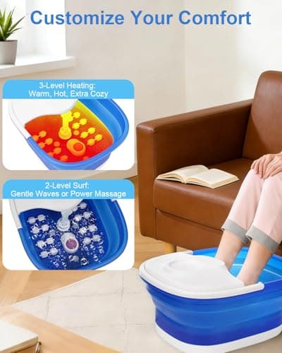 Misiki Collapsible Foot Spa Bath with Heat, Remote Control & 16 Massage Rollers, Fast Heating Pedicure Tub for Relaxing Tired Feet, Foot Soaker with Surf & Red Light, Fits Men Size 12 (Royal Blue) - Thumbnail 3