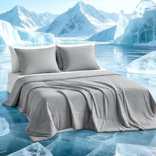 Tokokimo Cooling Comforter Set King Size with 2 Pillowcases, Cooling Blanket for Hot Sleepers and Night Sweats, Grey Silk Smooth & Lightweight Blanket for Summer, 104x90 Inches, Soft Bedding Set