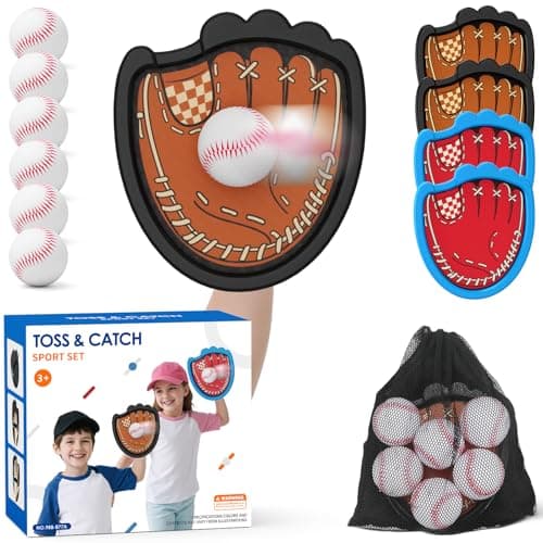 HYES Toss and Catch Ball Game, Outdoor Toys for Kids, Beach Pool Yard Games for Teens & Family, Toddler Baseball Glove Birthday Gifts for 3 4 5 6 7 8+ Year Old Boys & Girls (4 Paddles & 6 Balls) - Image 1