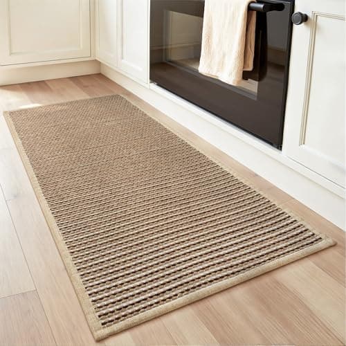 PADOOR Kitchen-Runner Rug, Kitchen-Rugs Non Slip Washable, Absorbent Kitchen Mats for Floor, Boho Kitchen Mat Soft Braided Sink Rug Runners for Kitchen Floor (Beige and Brown, 20"x47") - Image 1