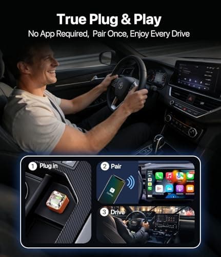 2026 Wireless CarPlay Adapter for iPhone, Premium Glass Finish Design, 5s Auto-Connect, Mini Wireless CarPlay Dongle Compatible with Apple CarPlay, Plug & Play for Factory Wired Cars, Low Latency - Thumbnail 5